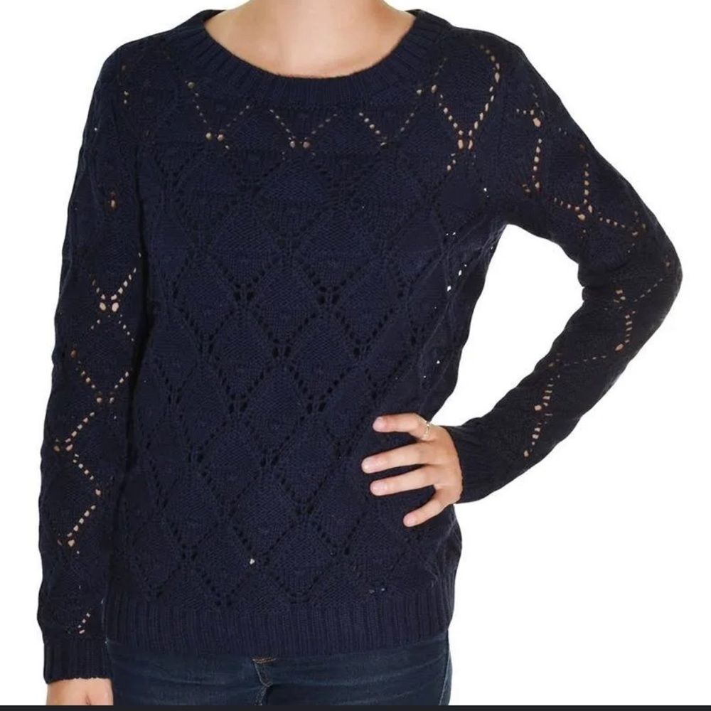 Tommy Hilfiger Womens Long Sleeve Knit Sweater navy blue size large